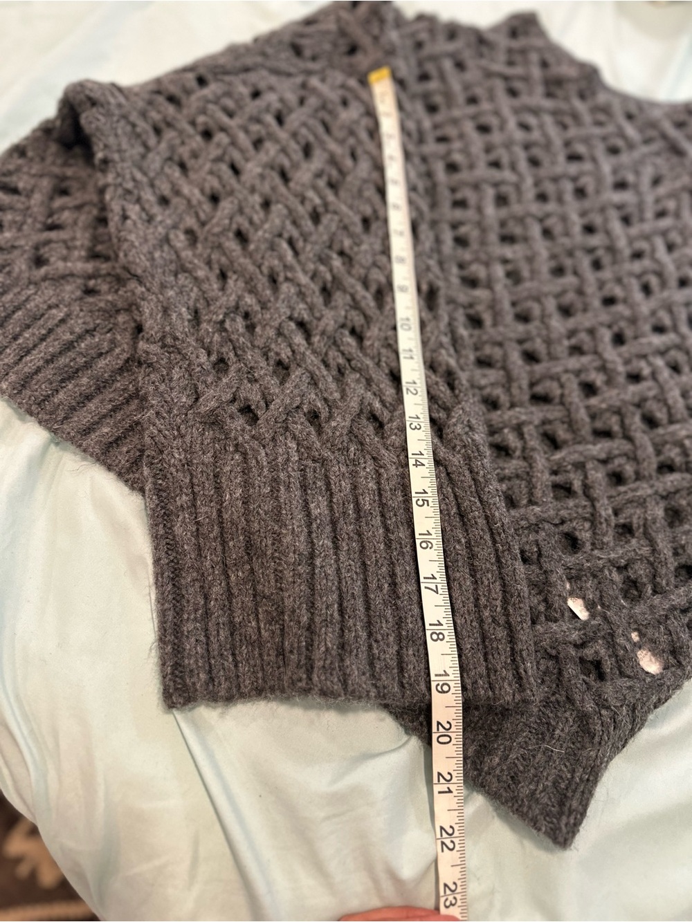 J Crew Chunky Open Knit Cross-cable Sz: M Dark Gray mockneck wool blend sweater. - Picture 5 of 13
